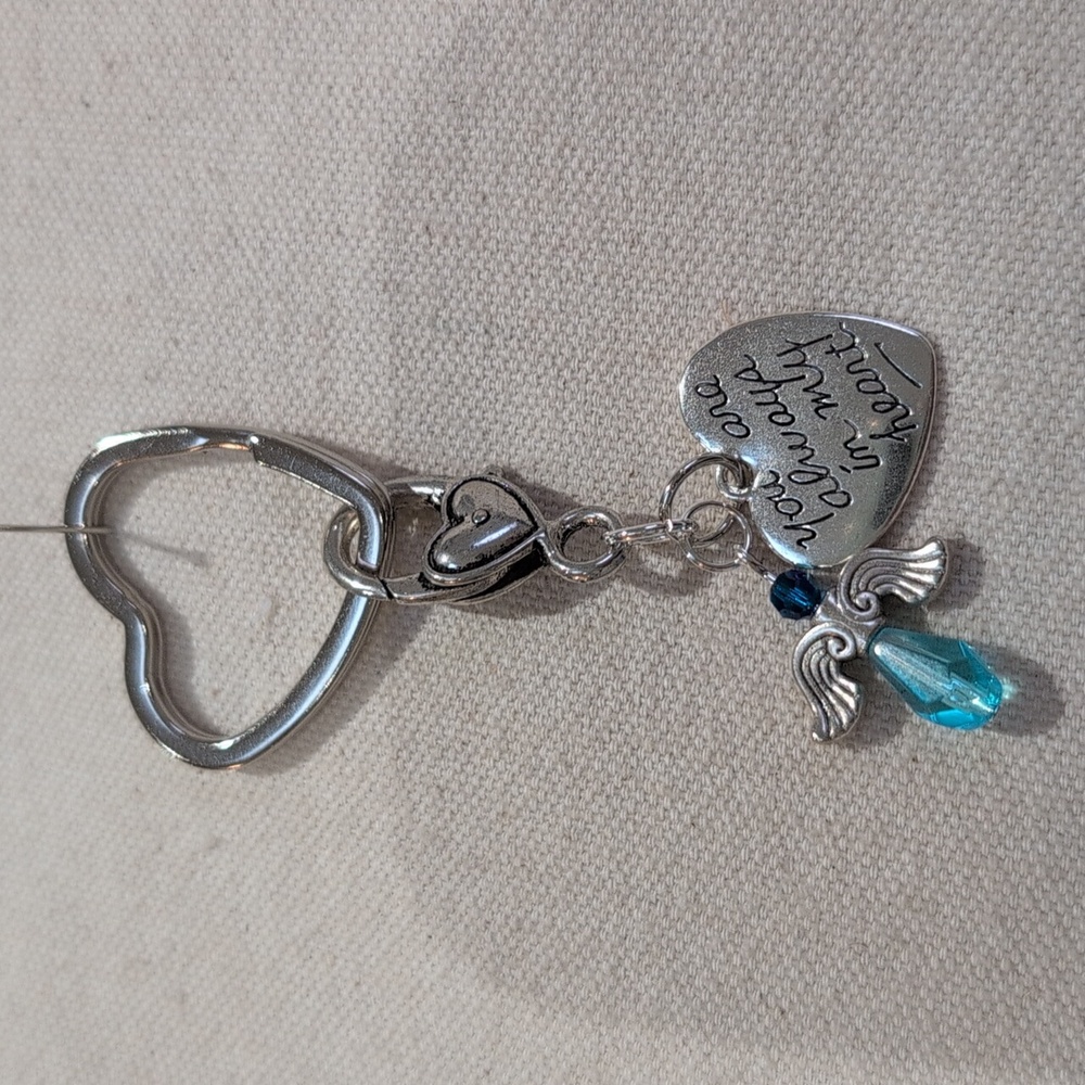Handmade Silver Heart Keychain Swarovski & Czech Glass Angel Charm – Customize